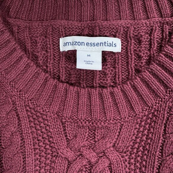 Women's Sz M Cotton Cable Knit Sweater Dark Burgundy Old Money Preppy Brand New - Picture 3 of 8